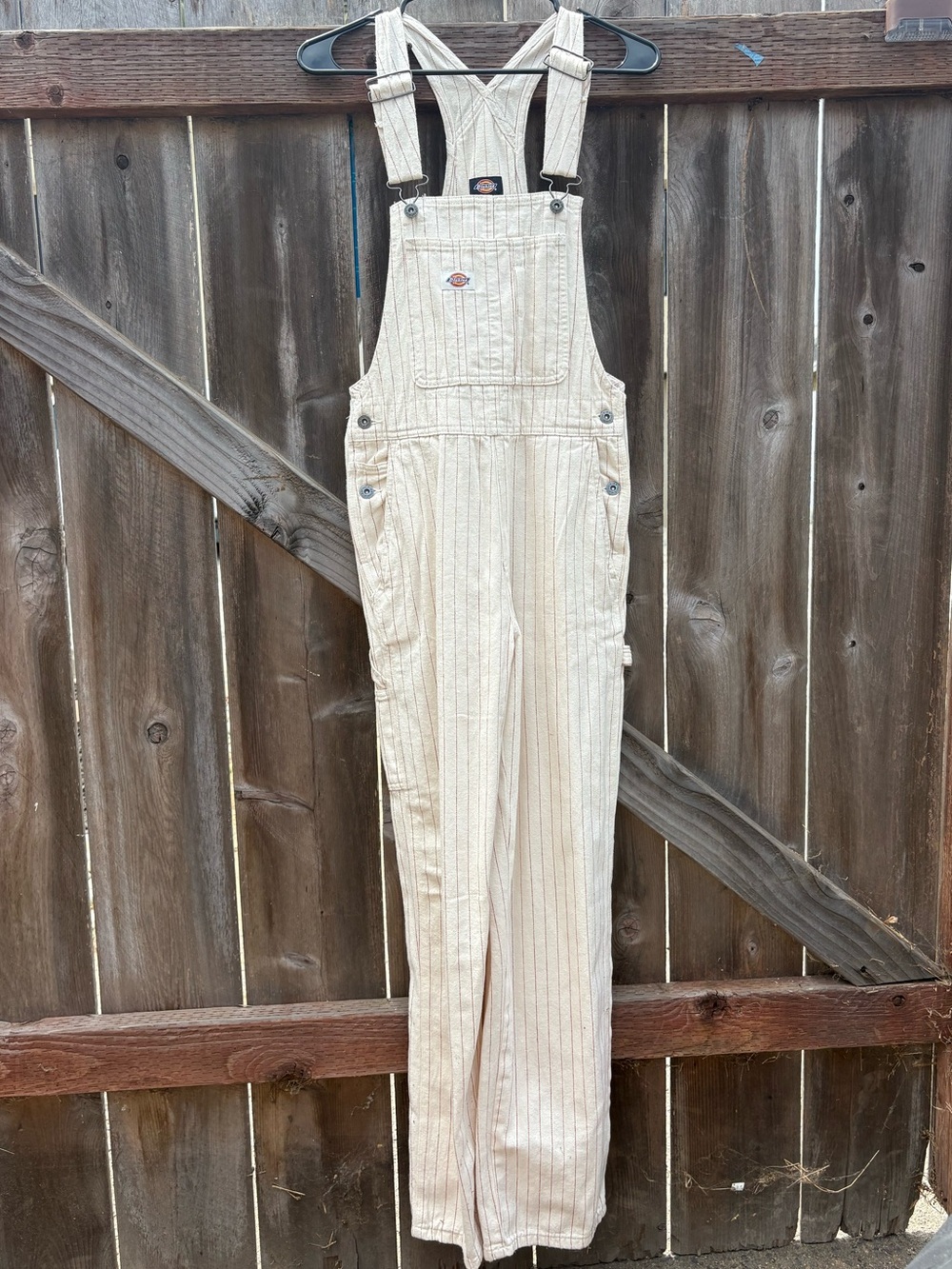 Dickies Women's Cream Pinstripe Overalls - Utility Style